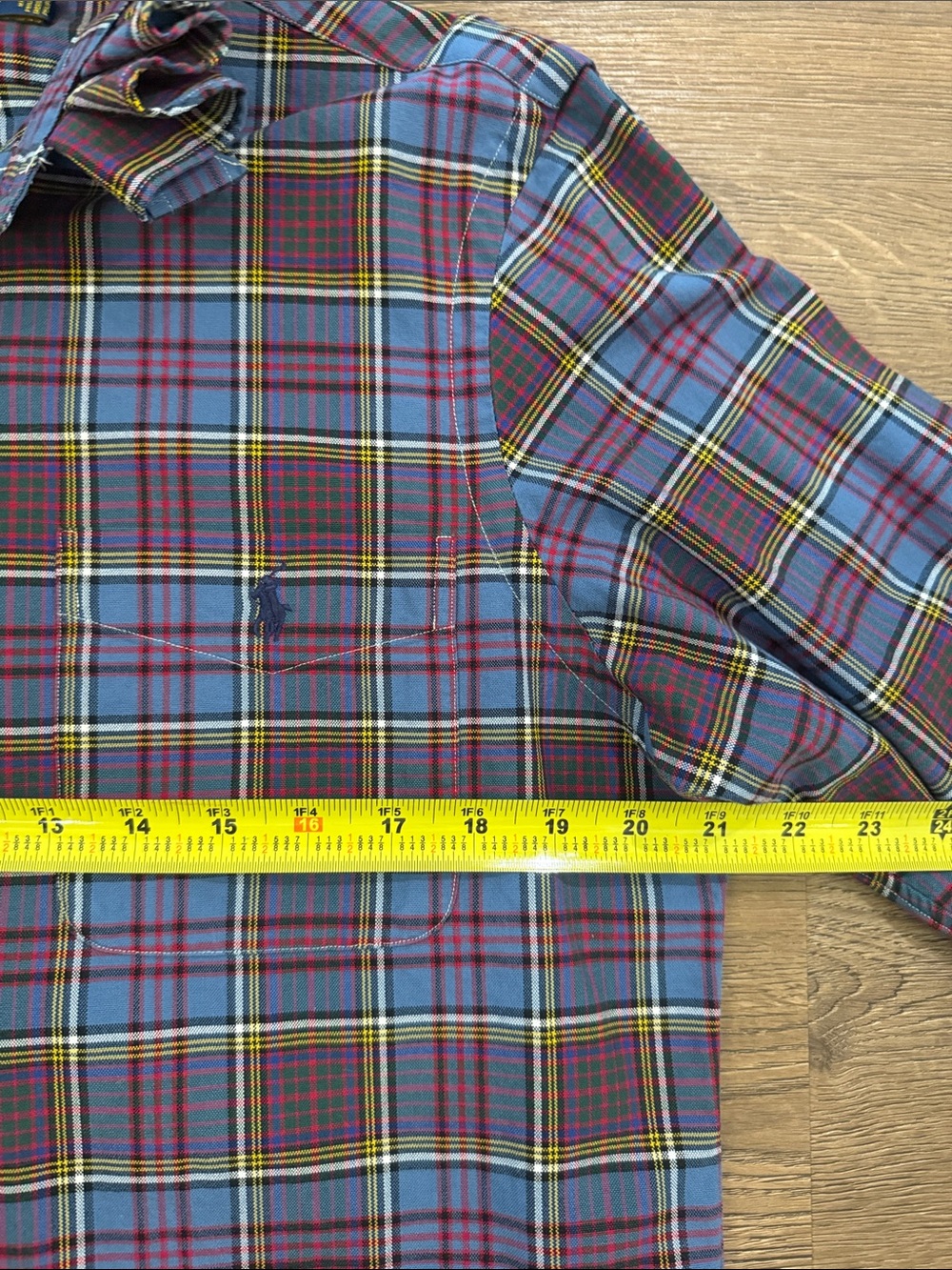 Ralph Lauren Ruffled collar Plaid Button-Down Shirt Blue and Red Size Medium - Picture 7 of 8